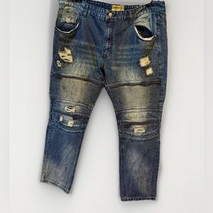 GRINDHOUSE DENIM MENS ZIPPER FLY JEANS 42 X 30 ACID WASH GRUNGE HIP HOP DISTRESS